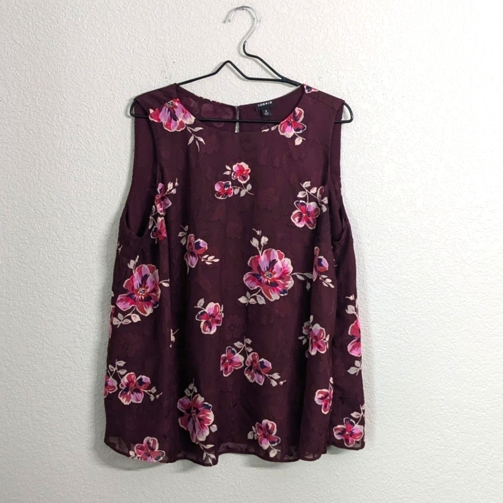 Torrid Burgundy Pink Floral Chiffon Tank Top Blouse Sleeveless Loose Fit Plus 2X